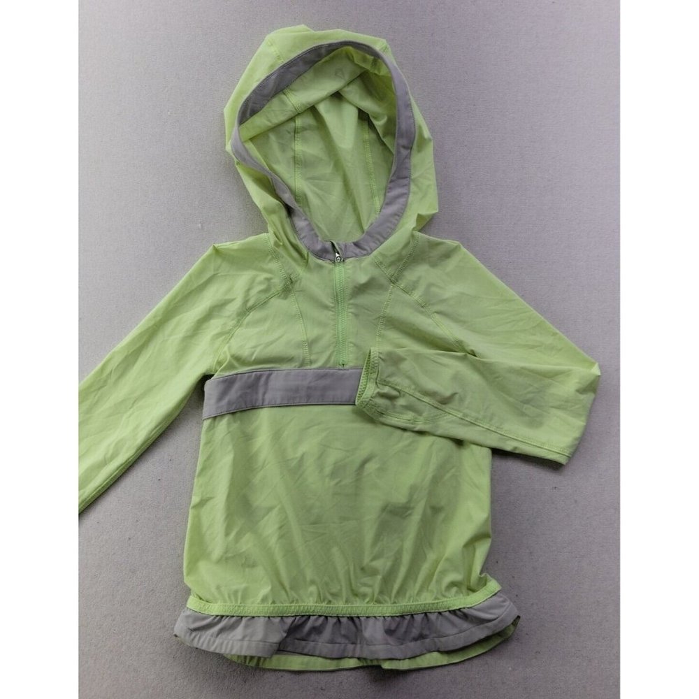 Ivivva Girl 6 Neon Yellow 1/4 Zip Pullover Athletic Hoodie Gray Ruffle Pocket LS